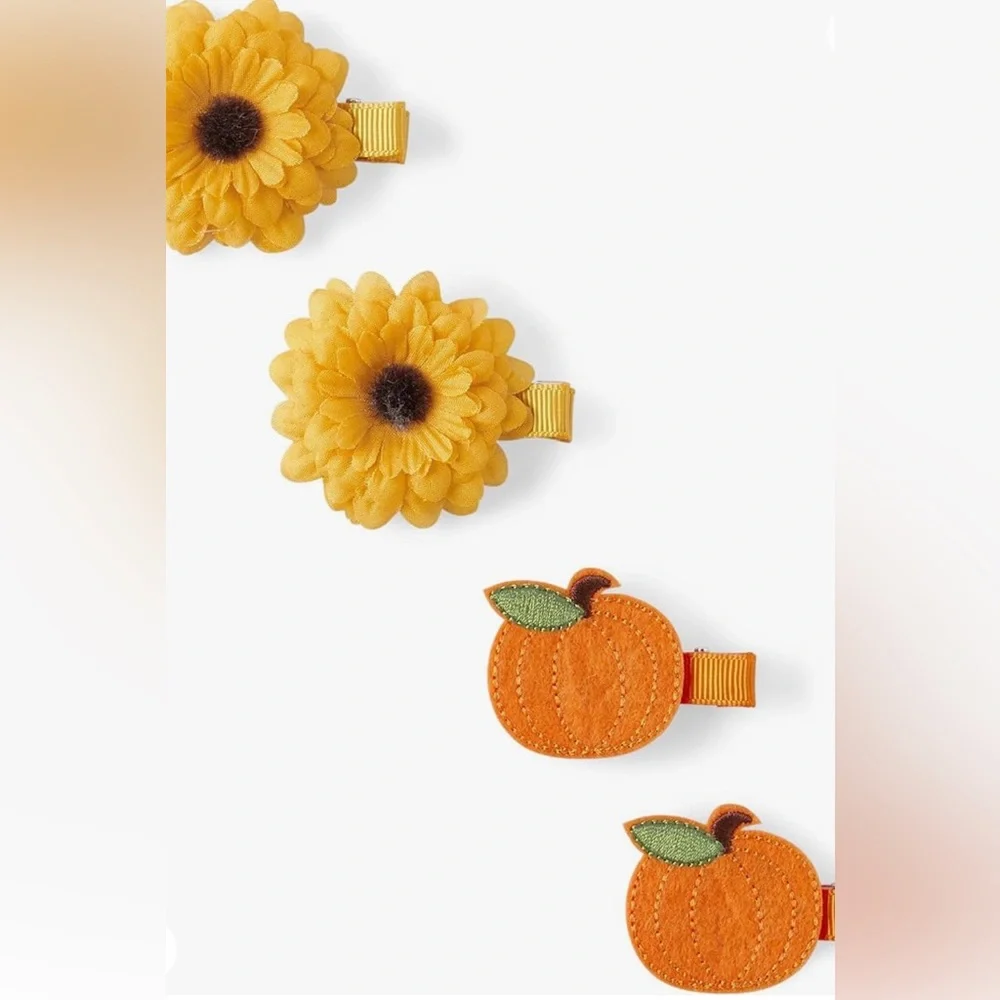 NWT Girls' 4-Pack Pumpkin, Fall Sunflower Hair Clip Set
